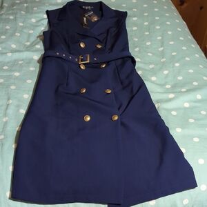 Allegra K Navy Sleeveless Midi Dress with Gold Buttons